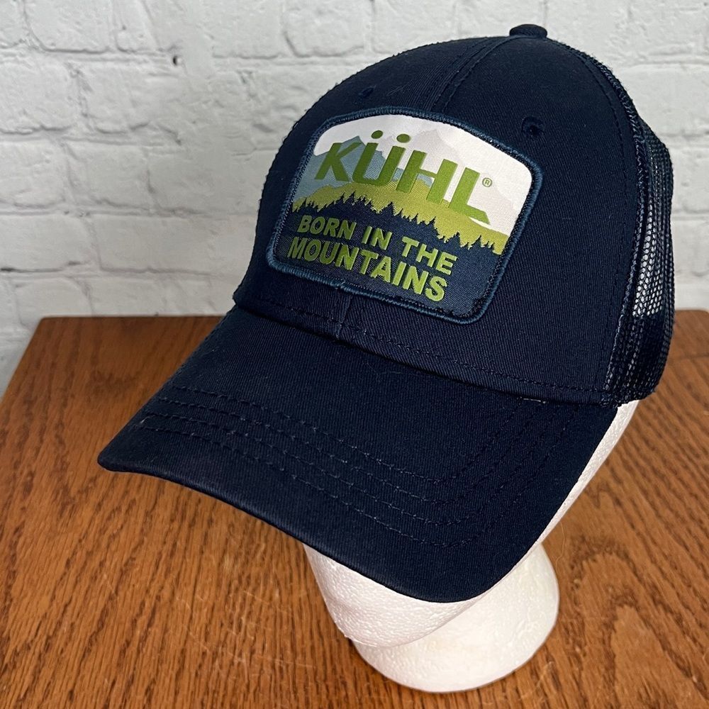 KUHL Hat Snapback Navy “Born In The Mountains” Patch Mesh Trucker Cap